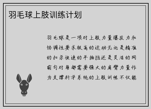 羽毛球上肢训练计划